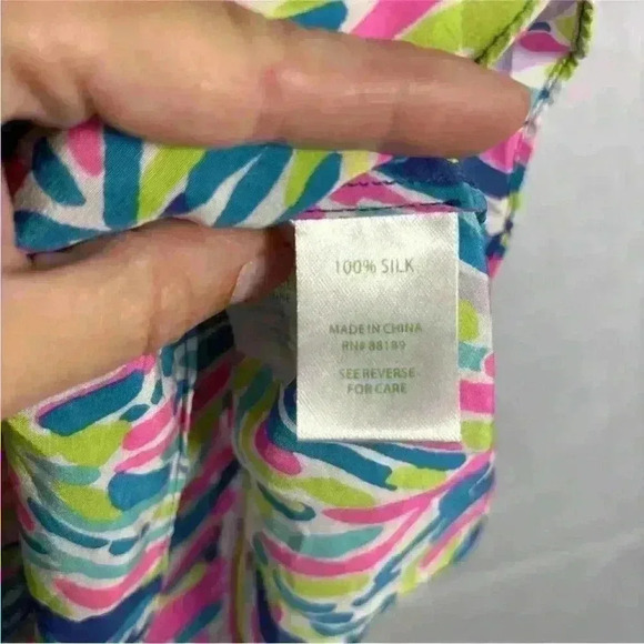 Lilly Pulitzer Silk Dusk Tank Top Indigo Palm Print Pink Blue Small - Picture 3 of 10